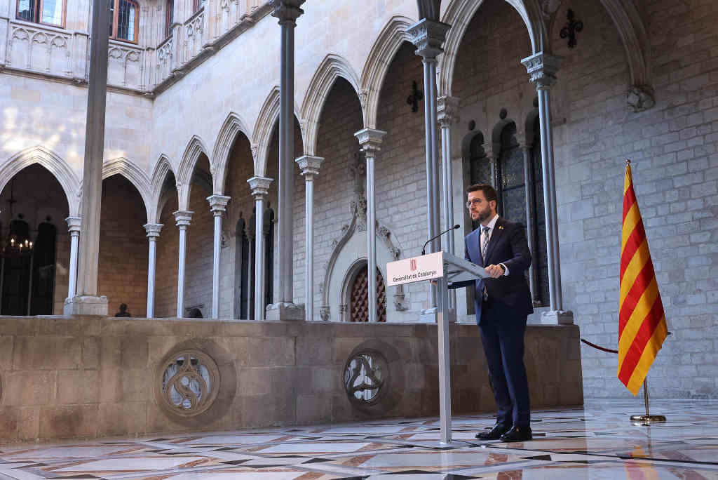 Pere Aragonès interveu onte no Palau da Generalitat para avaliar a fin do delito de secesión. (Foto: Rubén Moreno / Presidencia da Generalitat)