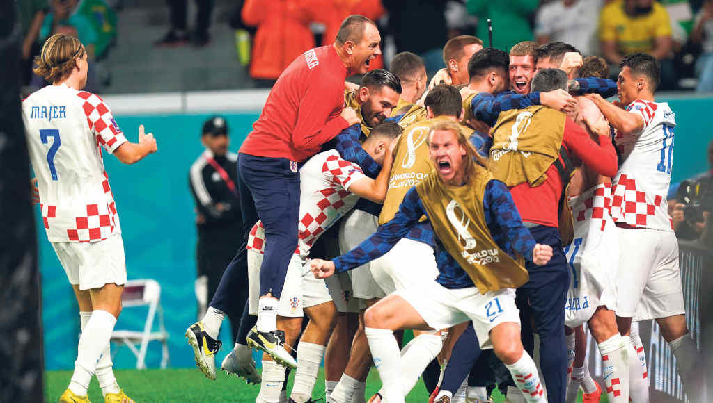 A selección de Croacia celebra o pase a semifinais (Foto: Mike Egerton / PA Wire / dpa).