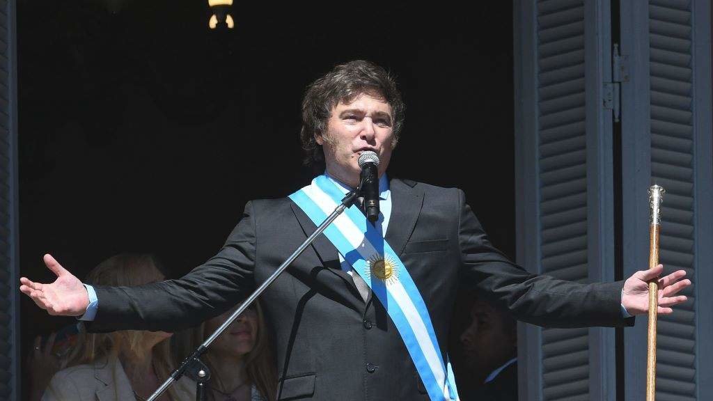 O presidente arxentino, Javier Milei, na toma de posesión. (Foto: Nacho Sánchez / Télam)