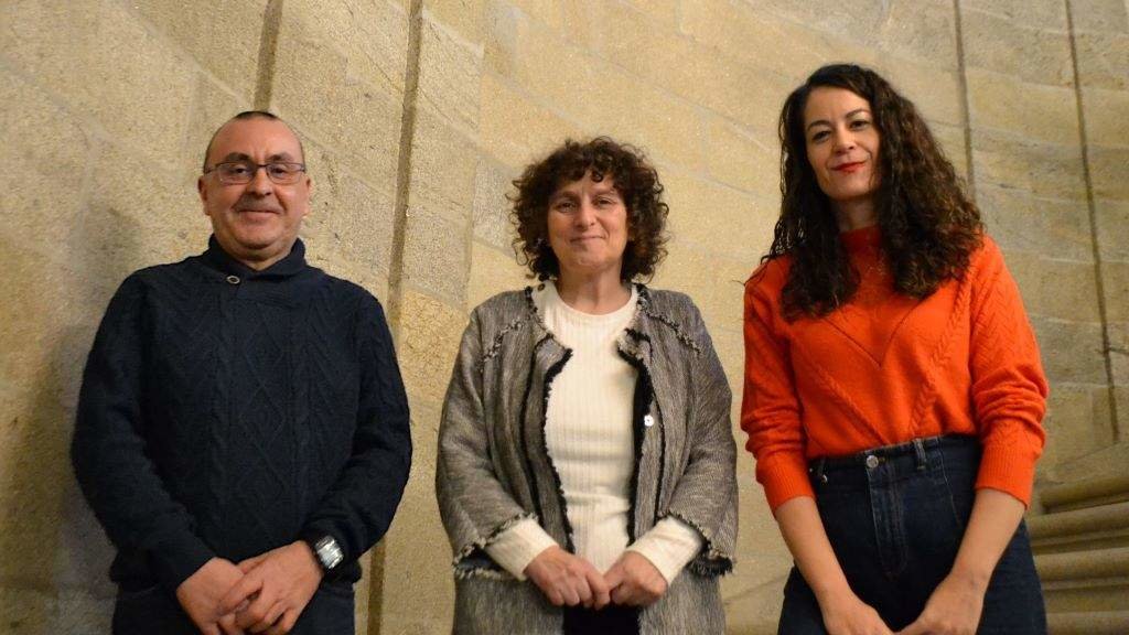 Manuel César, Goretti Sanmartín e María Rozas, esta sexta feira. (Foto: Nós Diario)