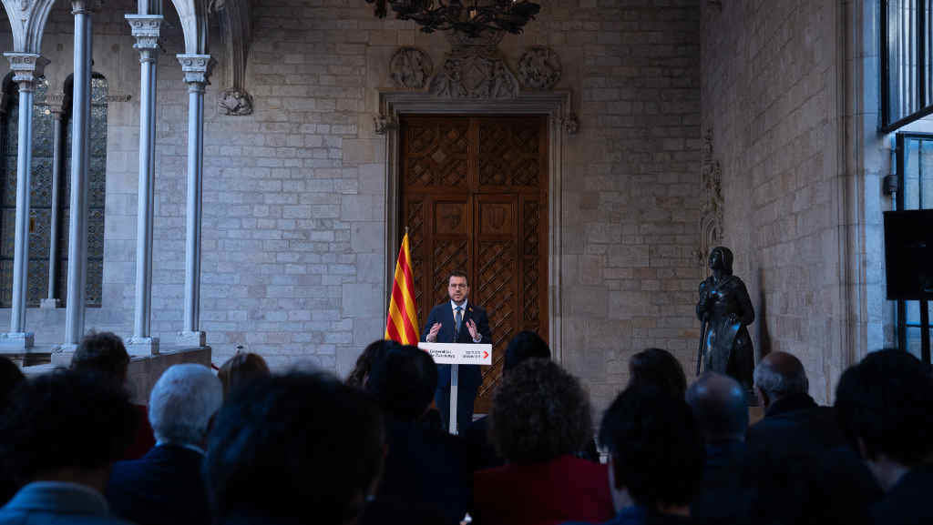 O presidente catalán, Pere Aragonès, a cuarta feira ao convocar comicios anticipados. (Foto: David Zorrakino / Europa Press)