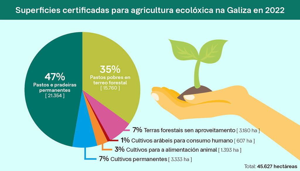 Porcentaxe de terreos certificados para o seu uso en agricultura ecolóxica na Galiza no ano 2022. (Foto: Nós Diario).