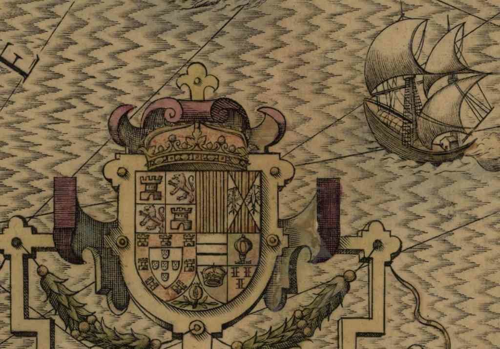 Escudo real da ‘Hispaniae nova decribtio’ (c. 1606). (Foto: Nós Diario)