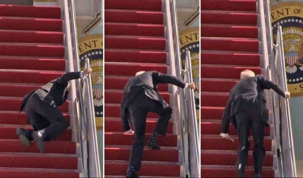Capturas de vídeo dunha caída de Biden nas escaleiras do Air Force One. (Foto: Nós Diario)