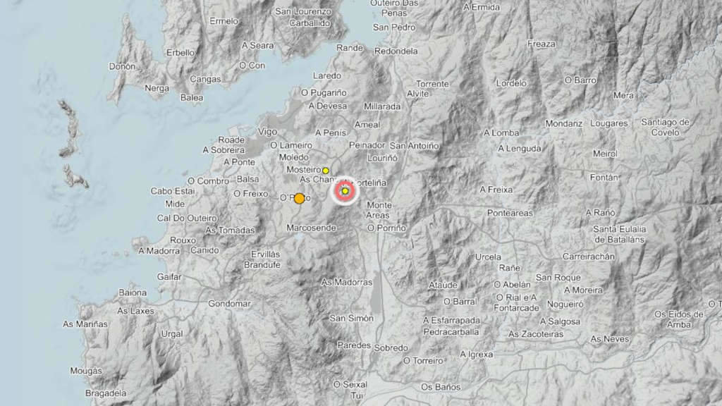Epicentro do sismo desta quinta feira en Mos (Foto: IGN).