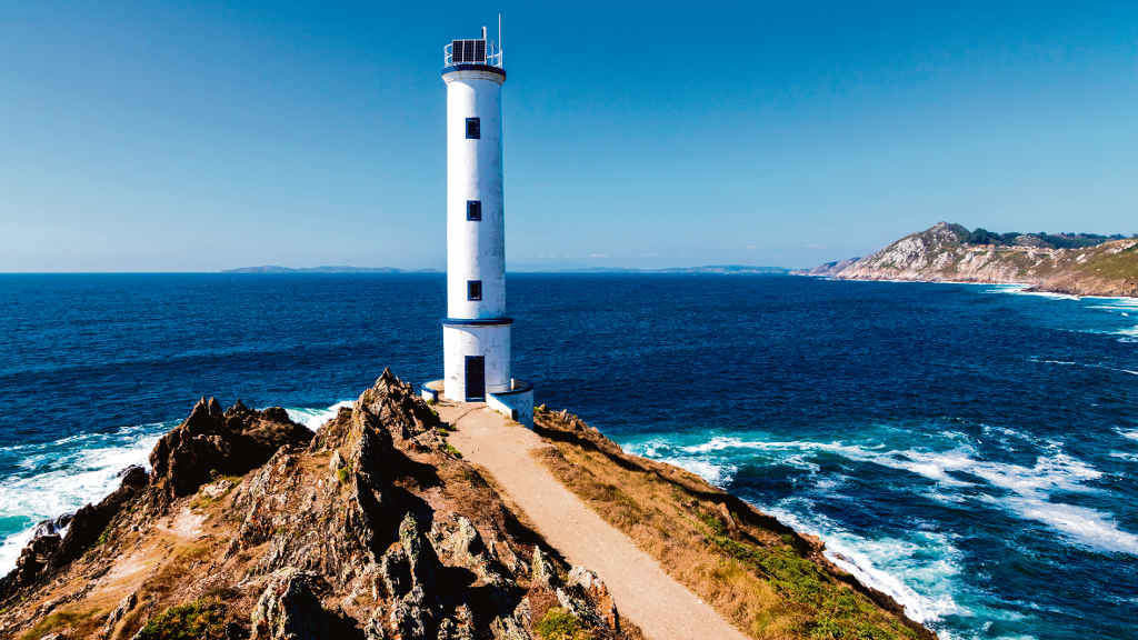 Lighthouse at Cabo Home, an iconic cape in Cangas, Pontevedra, Galicia, Spain