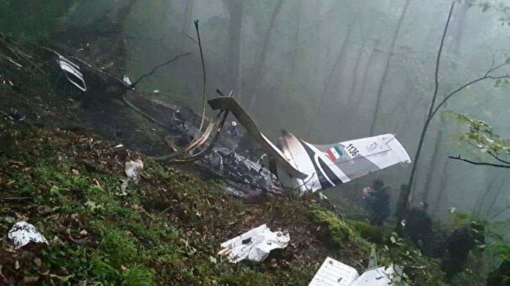 O helicóptero accidentado no que viaxaba o presidente iraniano, Ebrahim Raisi. (Foto: Iranian State TV via ZUMA Pres / DPA)