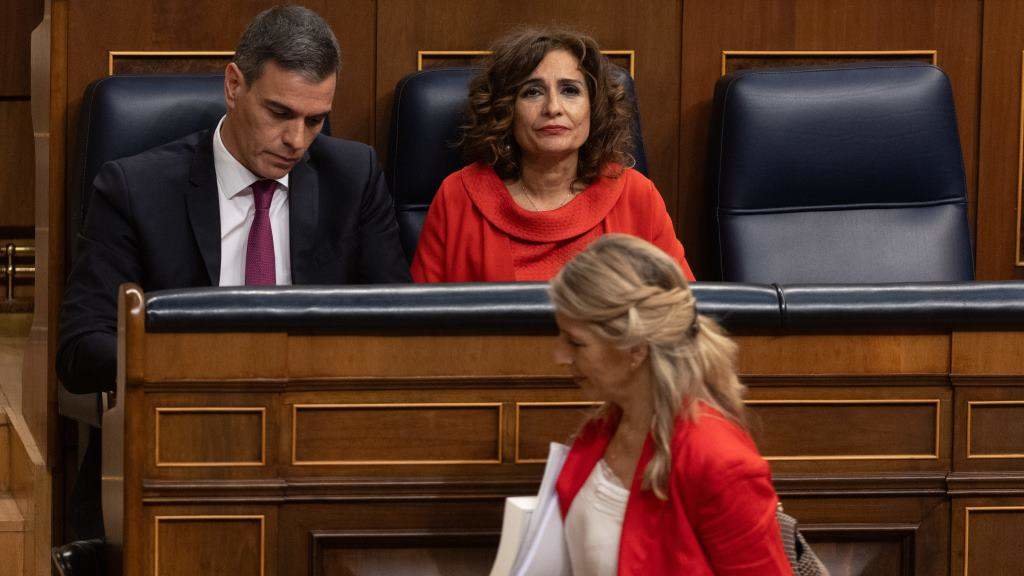 Pedro Sánchez, María Jesús Montero e Yolanda Díaz no Congreso español (Foto: Eduardo Parra / Europa Press).