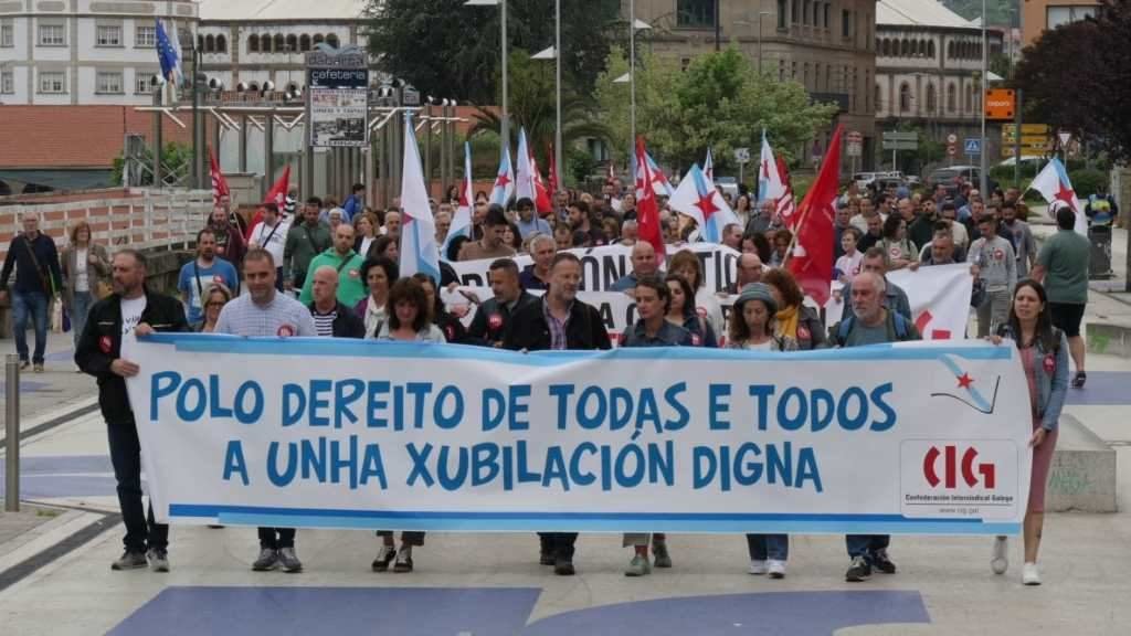 Paulo Carril, no centro, na protesta da CIG en Pontevedra (Foto: Nós Diario).