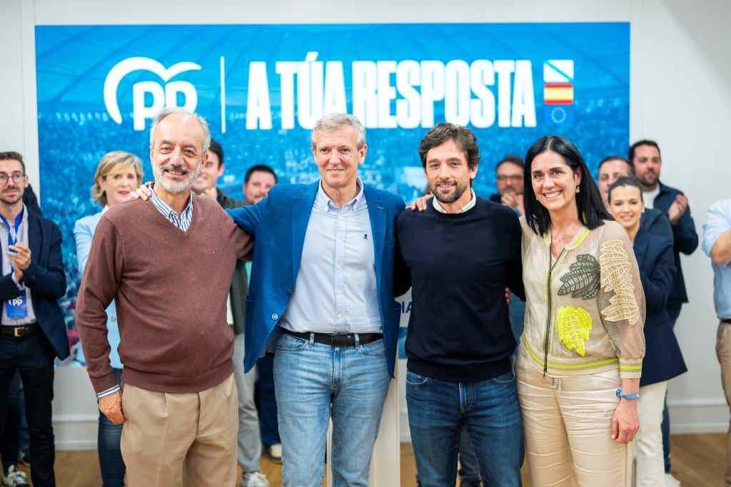 Millán Mon, Rueda, Prado e Vázquez na noite electoral do 9 de xuño (Foto: Europa Press)