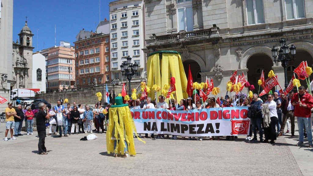 Mobilización do persoal da limpeza na Coruña (Foto Nós Diario).