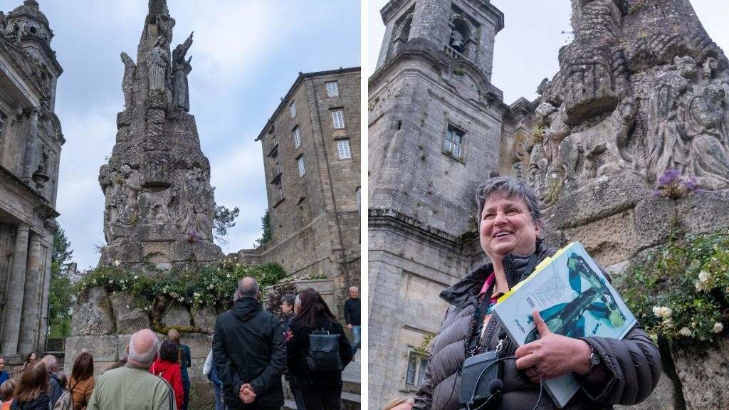 A visita ao 'Monumento a San Francisco', de Asorei, onte en Compostela, foi guiada por Maribel Iglesias. (Fotos: Arxina)