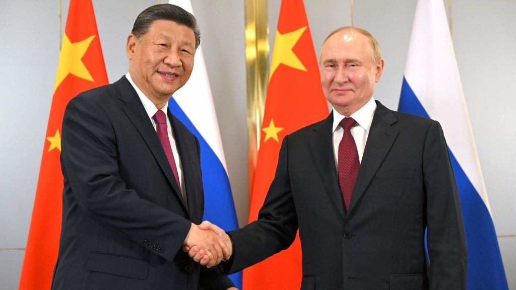 Xi Jinping e Vladimir Putin, esta quinta feira nunha cimeira en Casaquistán (Foto: Kremlin / DPA vía Europa Press).