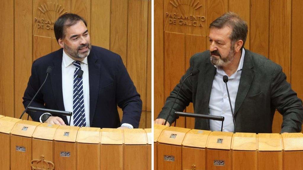 Alberto Pazos Couñago e Luís Bará, esta terza feira, no Parlamento galego. (Foto: Parlamento da Galiza)