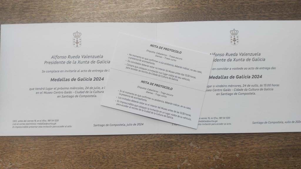 Convite ao acto de entrega das Medallas da Galiza (Foto: Nós Diario).