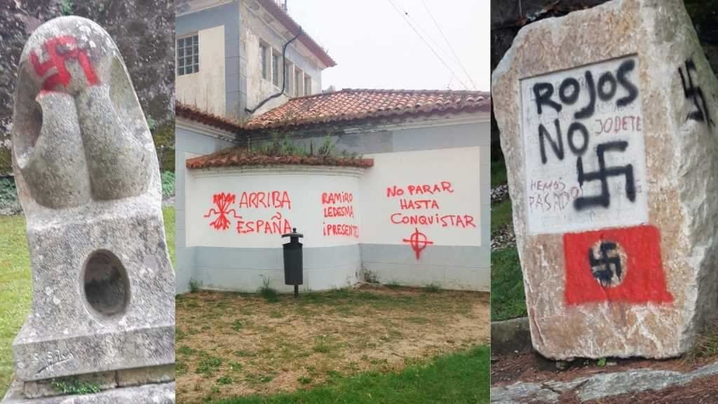 Pintadas fascistas no Lugar da Memoria do Castro, na cidade de Vigo. (Foto: Nós Diario)