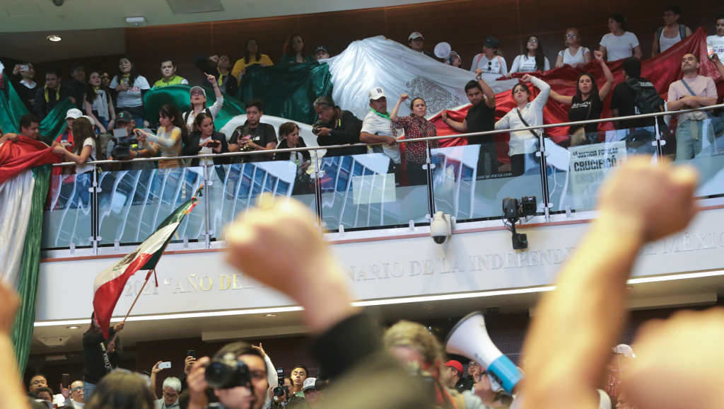 Manifestantes dentro do Senado de México a terza feira. (Foto: eyepix / Zuma Press / ContactoPhoto)