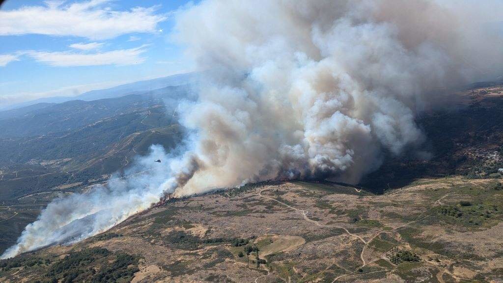 Incendio forestal rexistrado na Gudiña (comarca de Viana), esta segunda feira. (Foto: BRIF Tabuyo)