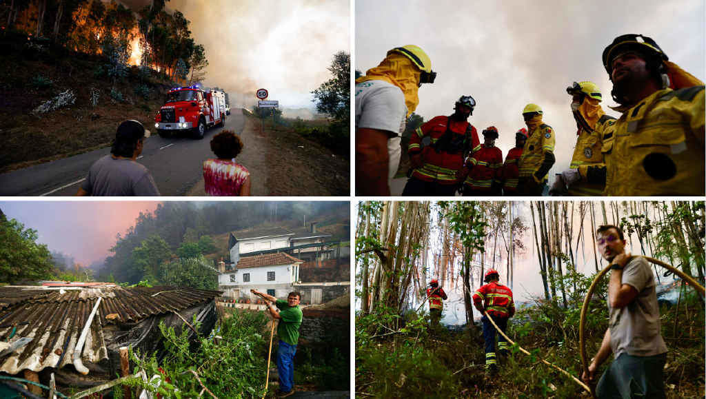 Incendio a segunda feira en Sever do Vouga (Aveiro), onde a veciñanza tratou de protexer con auga as súas casas e axudou os bombeiros. (Foto: Diogo Baptista / Zuma Press / Europa Press)