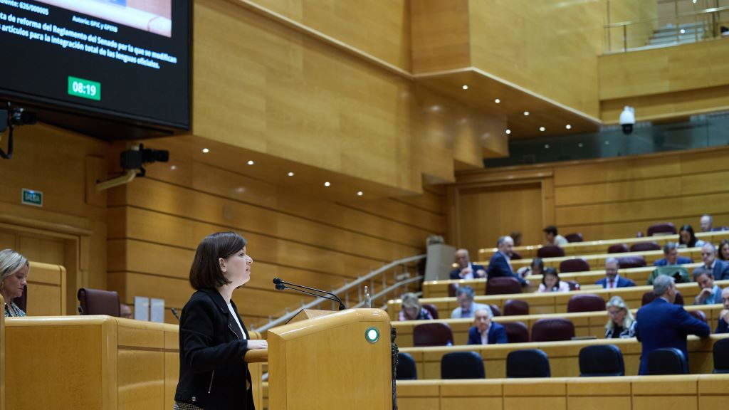 A senadora Sara Bailac, do grupo parlamentario ERC-EH Bildu, durante una sesión plenaria deste 25 de setembro no Senado. (Foto Jesús Hellín)