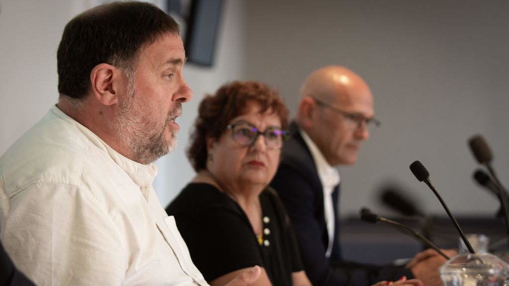 Junqueras, Bassa e Romeva nunha comaprecencia en xullo de 2022. (Foto David Zorrakino  Europa Press)